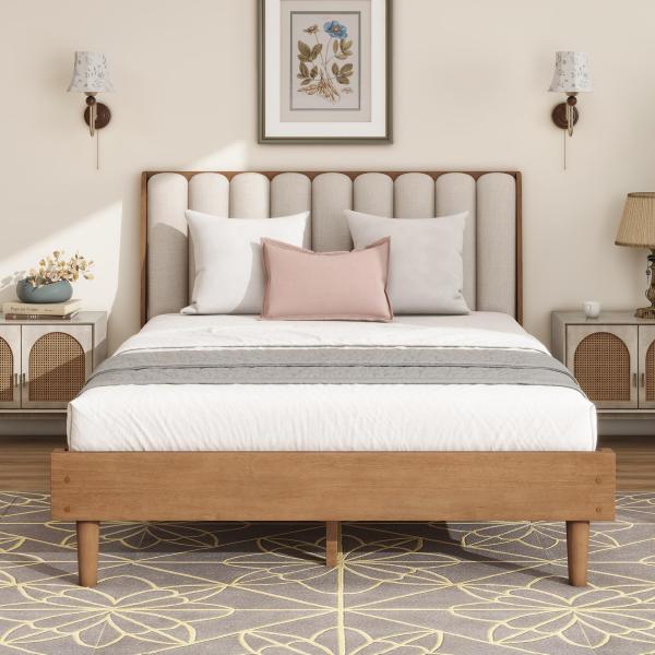 【並行輸入品】 SOFTSEA Queen Size Wood Bed Frame with Uph...