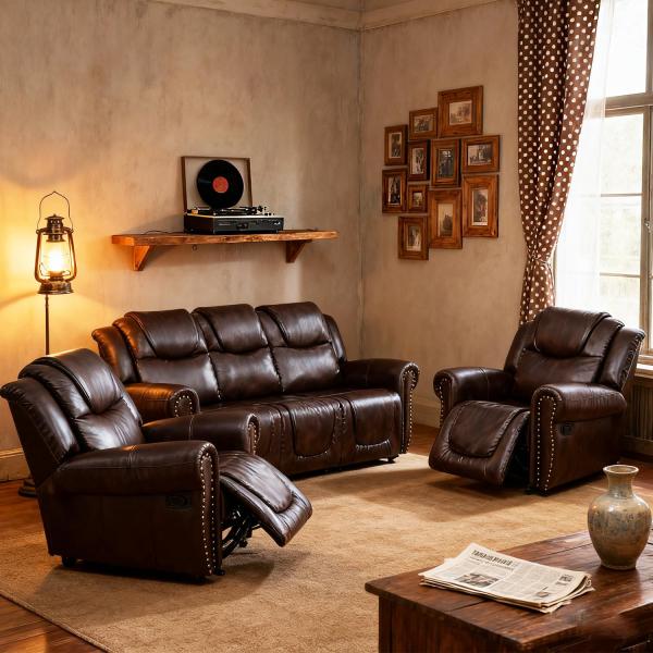 【並行輸入品】 SIENWIEY Manual Leather Recliner Sofa Set ...