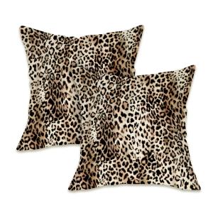 【並行輸入品】Fahrendom ヒョウ柄装飾クッションカバー 18 x 18 2枚セット チーター野生動物 毛皮 ポーチ パティオ アウトドア