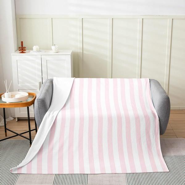 【並行輸入品】 Feelyou White Pink Striped Plush Throw Bla...