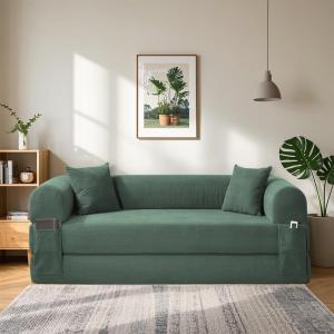 【並行輸入品】80インチ コンバーチブルソファベッド、3イン1コーデュロイ折りたたみ骨なしソファ、組み立て不要 モダンな骨なしソファ 圧縮ソファ