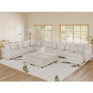 【並行輸入品】 LLappuil Plush Corduroy Storage Modular Sectional Sofa
