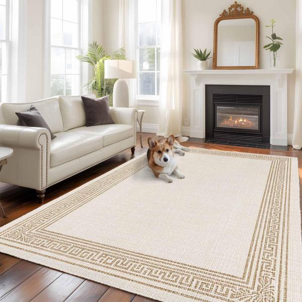 【並行輸入品】 Qiaullityot 6'x9' Area Rugs, Cream Retro G...