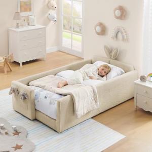 【並行輸入品】 Twin Daybed Frame for Kids, Upholstered Comfy Day Bed Frame with