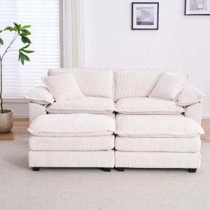 【並行輸入品】 Sectional Loveseat Sofa with 2 Ottoman, Corduroy Cloud Two Seate