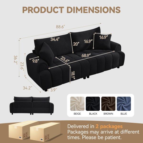【並行輸入品】Abbrevi 88インチ モダンブークレソファカウチ、特大の快適な3人掛けシェルパカ...