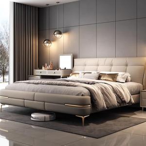 【並行輸入品】 LSIGHTUS Modern Full Size Genuine Leather Bed with Headboard and