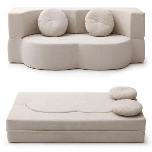 【並行輸入品】 2 In 1 Futon Sofa Bed, Foldable Couch with 2 Pillows, Convertibl