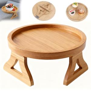 【並行輸入品】 Sofa Armrest Tray, Clip On Round Wood Couch Arm Tray Table, Port