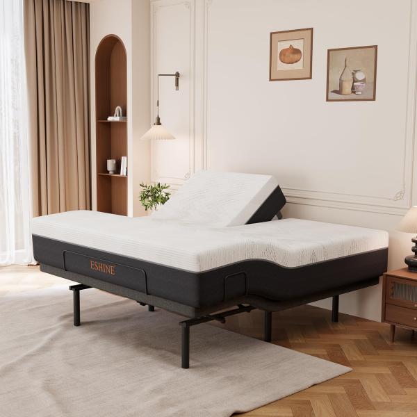 【並行輸入品】ESHINE スプリットトップキング 調節可能なベッドフレーム 14インチジェルメモリ...