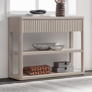 【並行輸入品】SICOTAS(シコタス) 溝付き玄関テーブル 収納付き 幅44インチ コンソールテーブル 引き出し2つ&2段収納棚付き モダンな