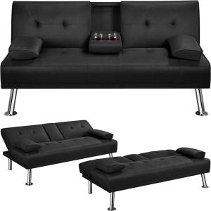 【並行輸入品】 Modern Futon Sofa Bed, 67 Inch Leather Convertible Futon Couch L