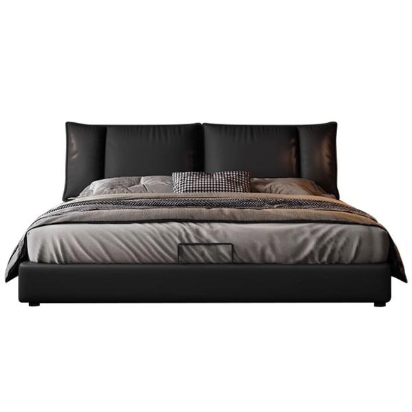 【並行輸入品】 LSIGHTUS Modern Black Genuine Leather Bed ...