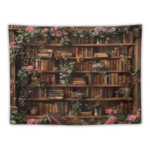 【並行輸入品】 VUMIVI Vintage Bookshelf Tapestry Carved Classics Vine Floral Mo