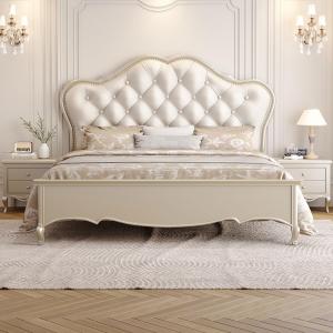 【並行輸入品】 HONGYISHI King Size Genuine Leather Bed with Wingback Headboard