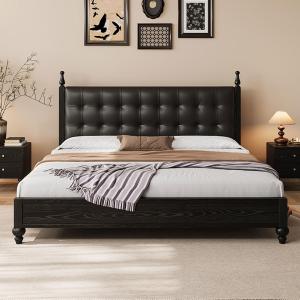 【並行輸入品】 LSIGHTUS Modern Full Size Genuine Leather Bed Upholstered Platfo