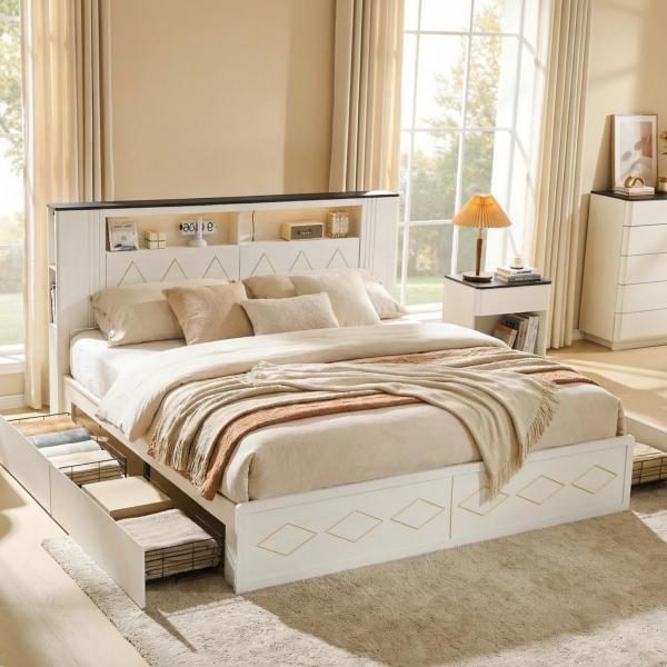 【並行輸入品】 JXQTLINGMU Modern King Size Bed Frame with...