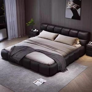 【並行輸入品】 HONGYISHI Black Modern Full Size Genuine Leather Bed Upholstered