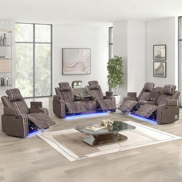 【並行輸入品】 Power Reclining Sofa Set with LED Lights, ...