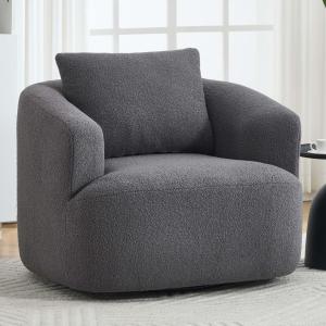 【並行輸入品】 【360° Swivel Round Chair】Teddy Fleece Upholstered Single Sofa wi