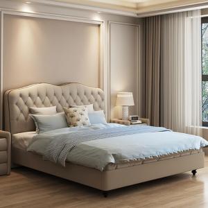 【並行輸入品】 HONGYISHI Luxury King Size Genuine Leather Wood Bed Upholstered
