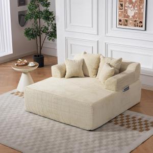 【並行輸入品】 WiNVO 58 Inch Chaise Lounge Chair Indoor, Corduroy Boneless Sofa