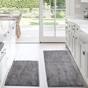【並行輸入品】Lyrow キッチンラグとマット2点セット 厚手 ソフト 吸収性 シェニールラグ 速乾 マイクロファイバーマット 洗濯可能 キッチ