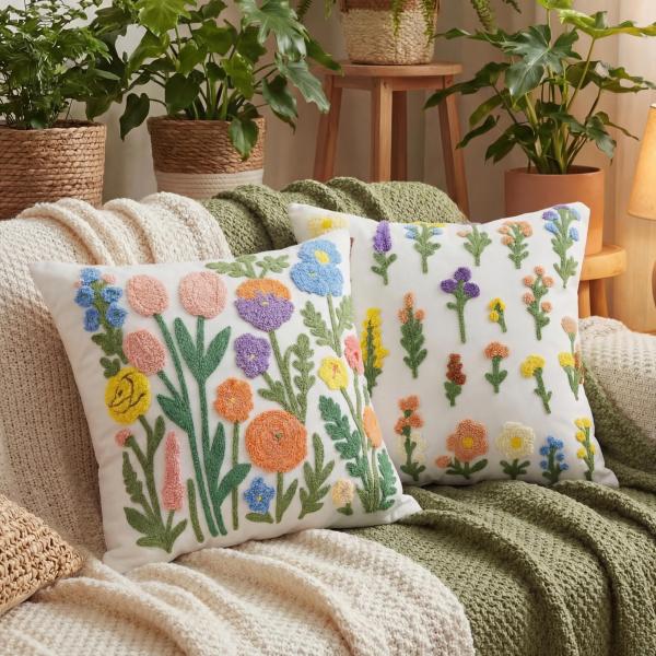 【並行輸入品】Gilprop 刺繍入りスロー枕カバー 2枚 18 x 18インチ 正方形枕カバー ボ...