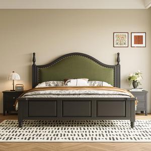 【並行輸入品】 HONGYISHI King Size Genuine Leather Wood Bed Upholstered Platfor