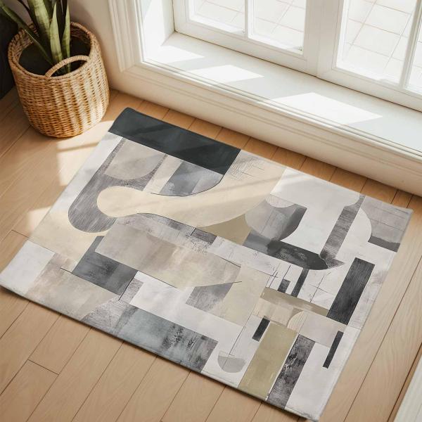 【並行輸入品】 2x3 Area Rugs, Grey Beige Abstract Non Sli...