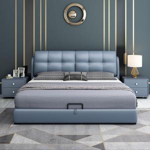 【並行輸入品】 DLCQIJI Queen Size Genuine Leather Wood Bed Upholstered Platform