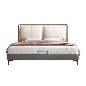 【並行輸入品】 LSIGHTUS Modern Minimalist Genuine Leather Wood Bed Upholstered