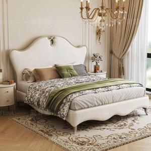 【並行輸入品】 HONGYISHI King Size Genuine Leather Wood Bed Upholstered Platfor
