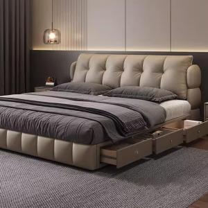 【並行輸入品】 HONGYISHI Queen Size Genuine Leather Bed Set Upholstered Platfor