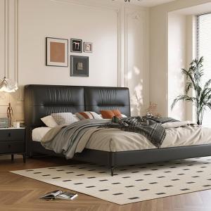 【並行輸入品】 HONGYISHI Queen Size Genuine Leather Bed Set Upholstered Platfor