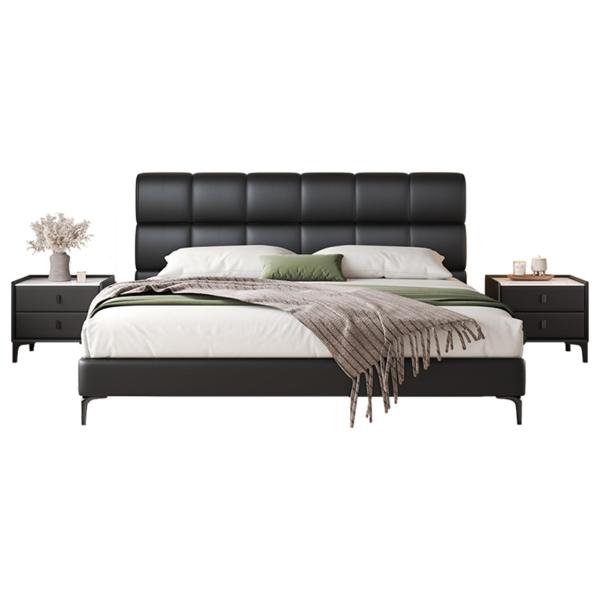 【並行輸入品】 HONGYISHI Queen Size Genuine Leather Wood ...