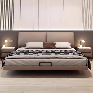 【並行輸入品】 LSIGHTUS Queen Size Genuine Leather Wood Bed Upholstered Platfor
