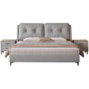 【並行輸入品】 HONGYISHI Gray Upholstered Platform Bed Frame Thick Padded Headb