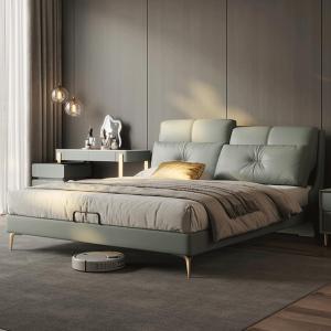 【並行輸入品】 HONGYISHI Mid Century Queen Size Genuine Leather Wood Bed Uphols