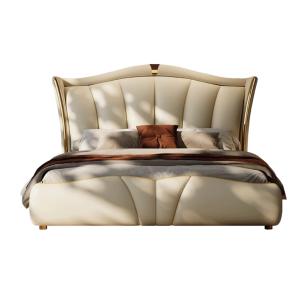【並行輸入品】 HONGYISHI King Size Genuine Leather Wood Bed Upholstered Platfor