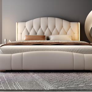 【並行輸入品】 DLCQIJI King Size Genuine Leather Bed Set Upholstered Platform B