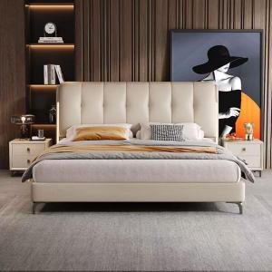 【並行輸入品】 DLCQIJI Mid Century Queen Size Genuine Leather Bed Upholstered P