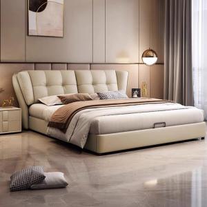 【並行輸入品】 HONGYISHI White King Size Upholstered Platform Bed Frame with He