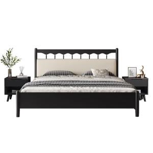 【並行輸入品】 HONGYISHI Black Genuine Leather Bed Upholstered Platform Bed Fra