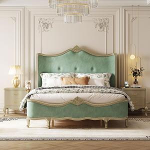 【並行輸入品】 HONGYISHI Queen Size Genuine Leather Wood Bed Upholstered Platfo