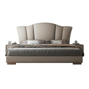 【並行輸入品】 DLCQIJI King Size Genuine Leather Wood Bed Upholstered Platform