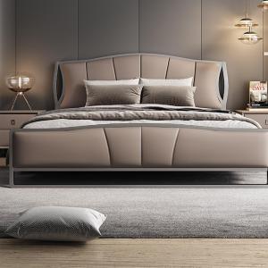 【並行輸入品】 DLCQIJI King Size Genuine Leather Wood Bed Upholstered Platform