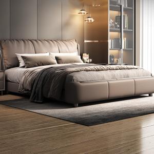 【並行輸入品】 DLCQIJI King Size Genuine Leather Wood Bed Upholstered Platform