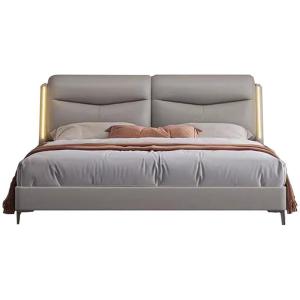 【並行輸入品】 DLCQIJI Gray Queen Size Genuine Leather Wood Bed Upholstered Pla