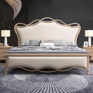 【並行輸入品】 HONGYISHI King Size Genuine Leather Wood Bed Upholstered Platfor